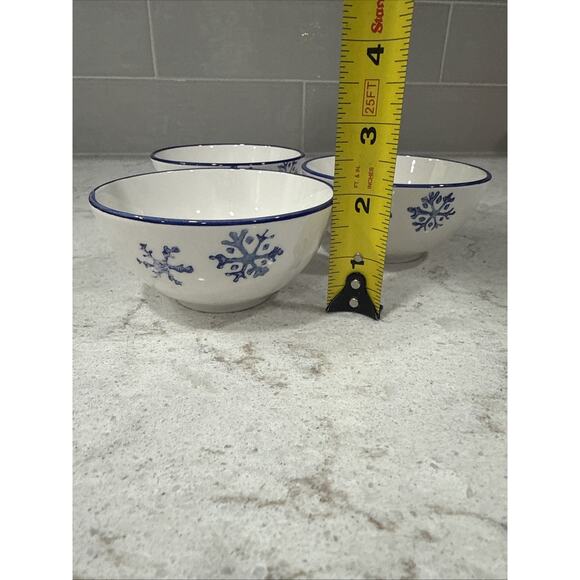 Set of 3 Papart Seramik 4”x2” BLUE WHITE Snowflake Tidbit Snack Dip Bowls Turkey - Picture 8 of 8